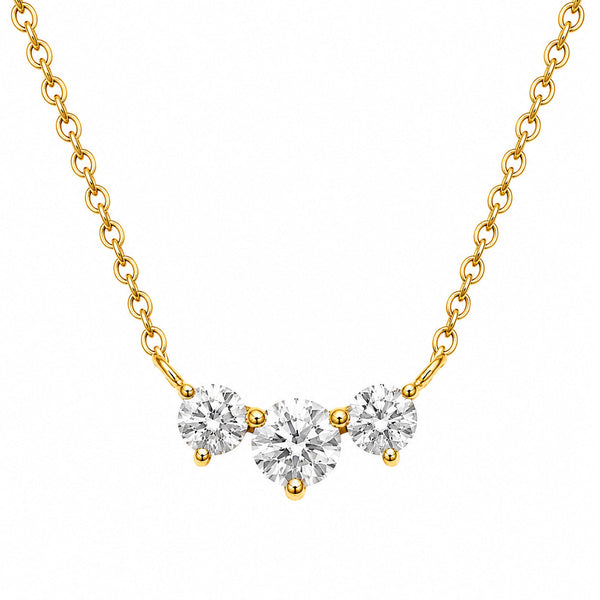 Three-stone trilogy necklace with round lab grown diamonds in gold vermeil