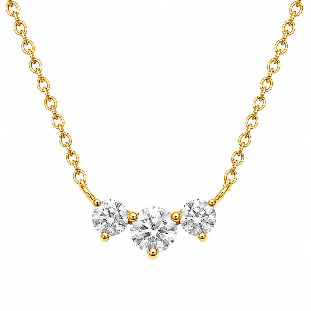 Three-stone trilogy necklace with round lab grown diamonds in gold vermeil