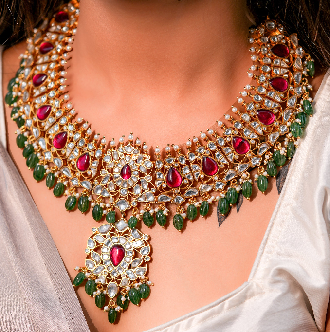 Kundan Necklace – Solid 925 Sterling Silver 190 Gram