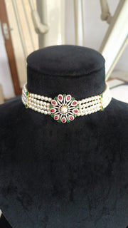 Pearl , Diamonds, Rubies and Emeralds Choker Set