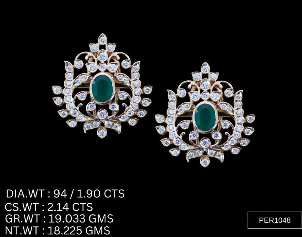 Regal Emerald Bloom Stud Earrings – 925 Silver with AAA Cubic Zirconia