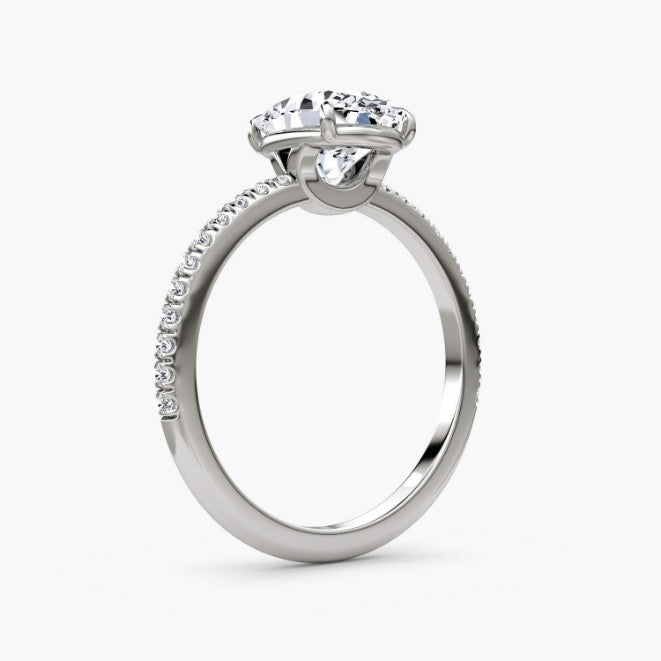 Oval Cut - Pave Band - Classic Engagement Ring- 14 K Gold