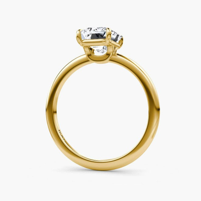 Emerald Cut - Plain Band - Classic Engagement Ring- 14 K Gold