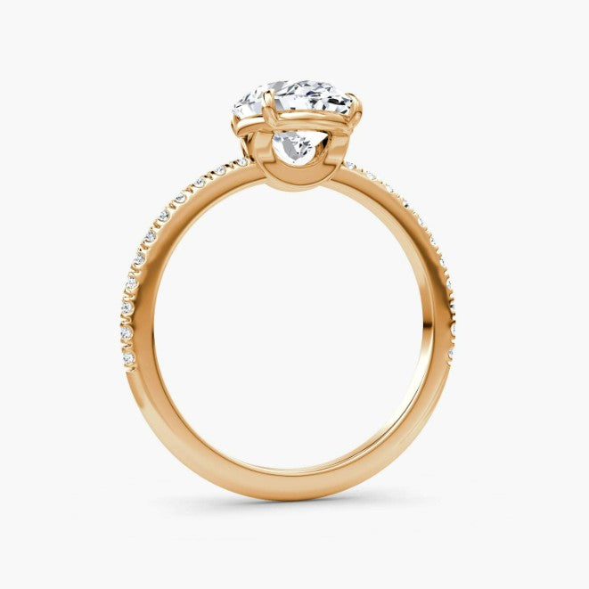 Oval Cut - Pave Band - Classic Engagement Ring- 14 K Gold