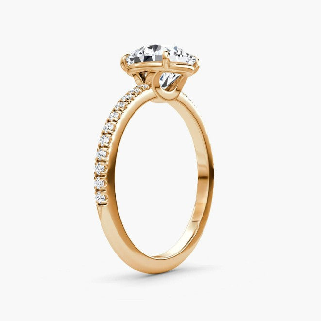 Round Cut - Pave Band - Classic Engagement Ring- 18 K Gold