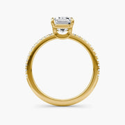 Emerald Cut - Pave Band - Classic Engagement Ring- 14 K Gold