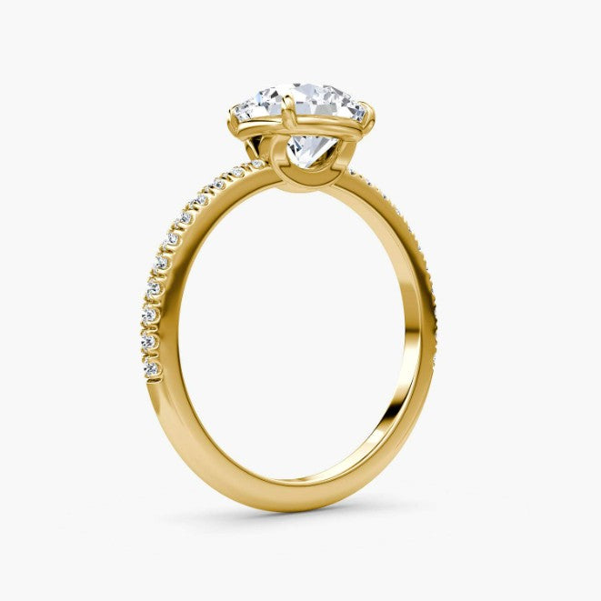 Round Cut - Pave Band - Classic Engagement Ring- 18 K Gold