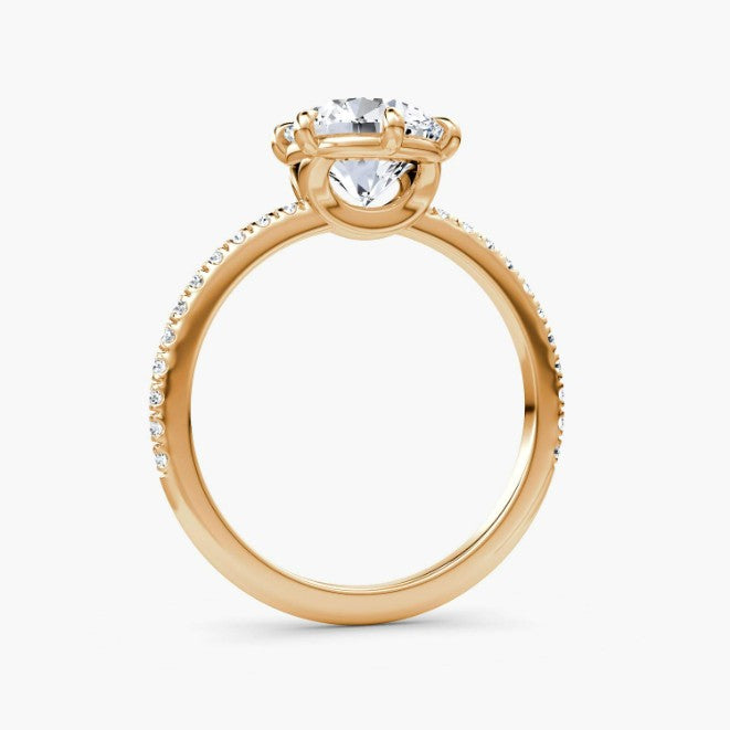 Round Cut - Pave Band - 6 Prong Classic Ring - 14 K Gold