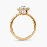 Round Cut - Pave Band - 6 Prong Classic Ring - 14 K Gold