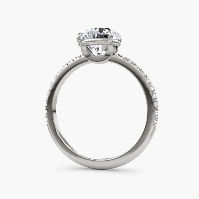 Round Cut - Pave Band - Classic Engagement Ring- 18 K Gold