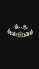 Load and play video in Gallery viewer, Pearl , Diamonds, Rubies and Emeralds Choker Set
