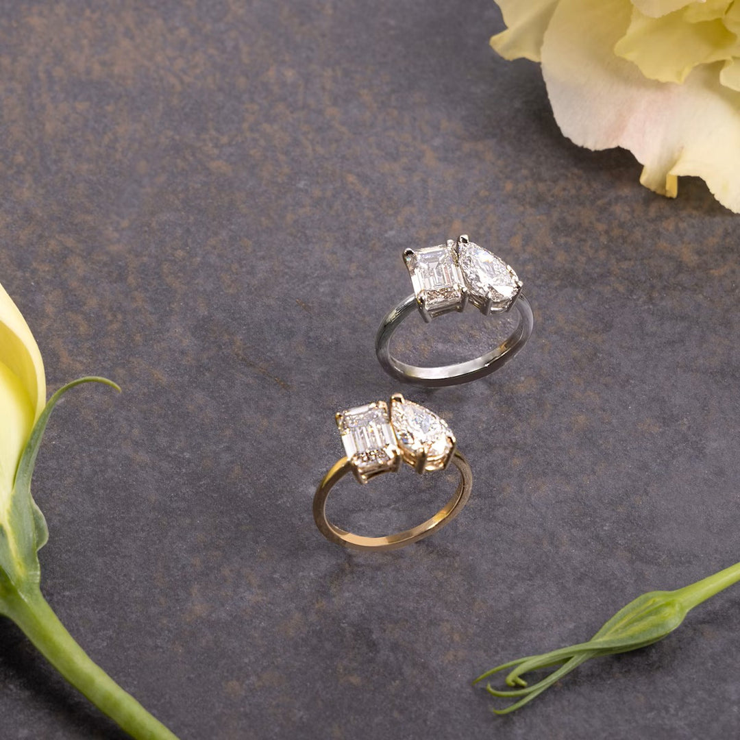 3.5 Carat Toi et Moi Engagement Ring - Emerald & Pear