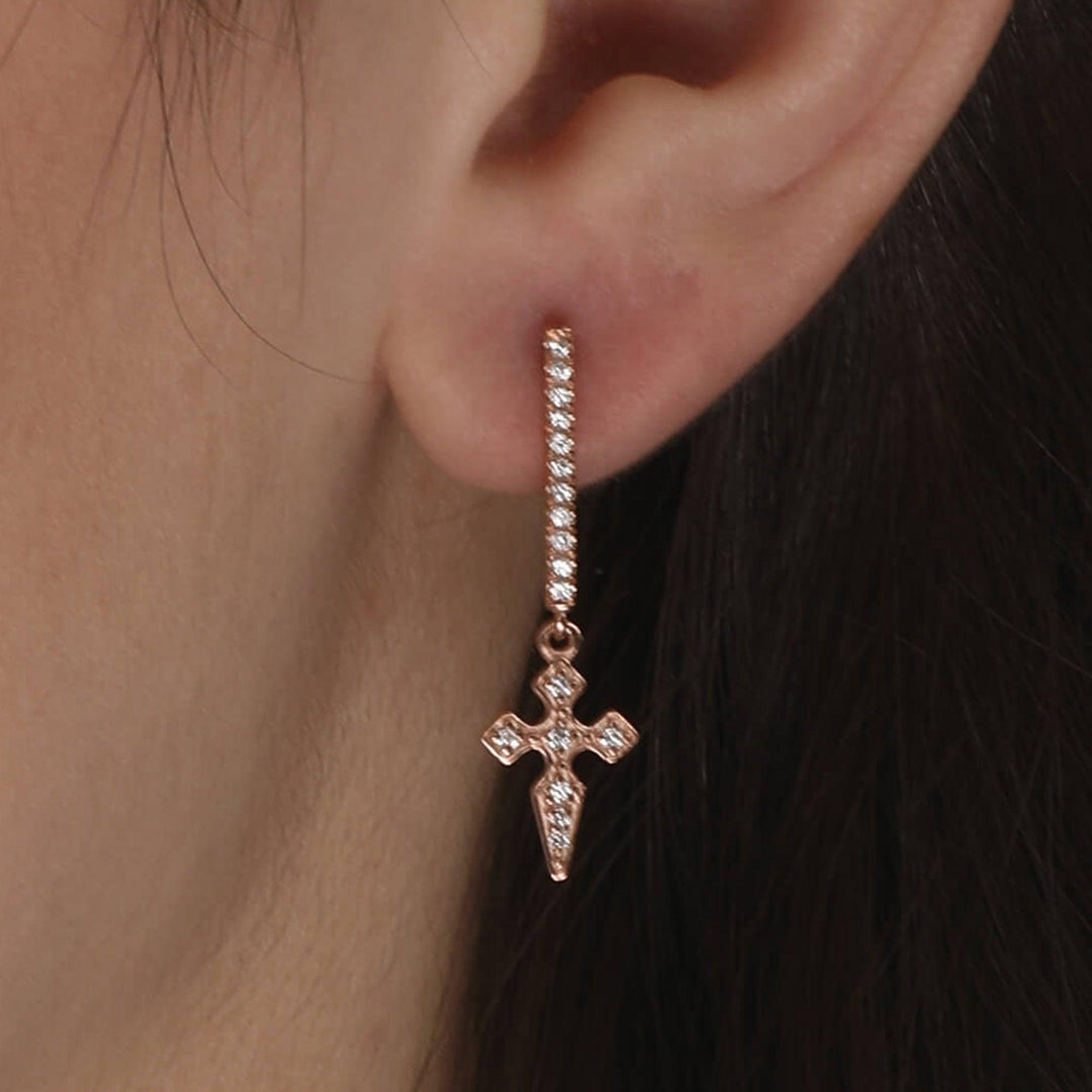 Dionysia Silver Diamond Cross Dangler Earrings