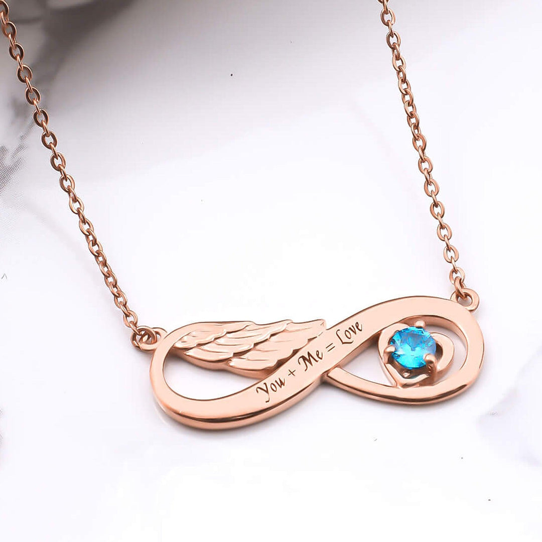 Pamelyn Silver Infinity Name Engrave Necklace with Birthstone