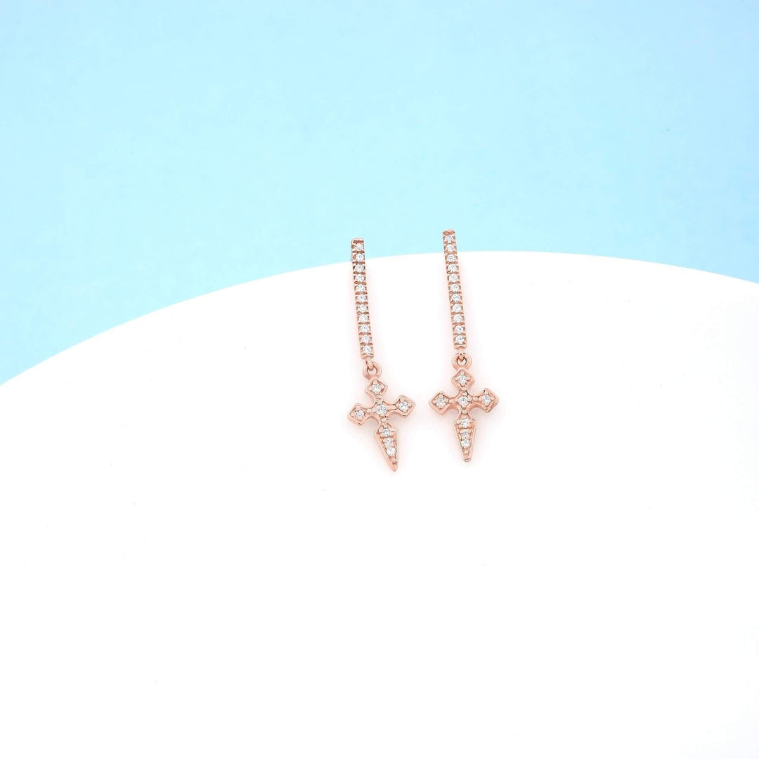 Dionysia Silver Diamond Cross Dangler Earrings