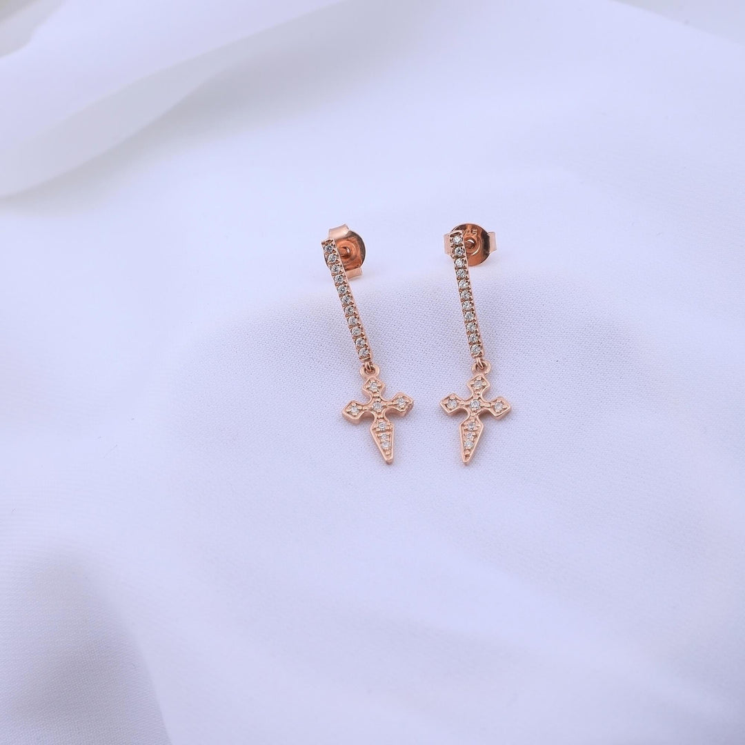 Dionysia Silver Diamond Cross Dangler Earrings