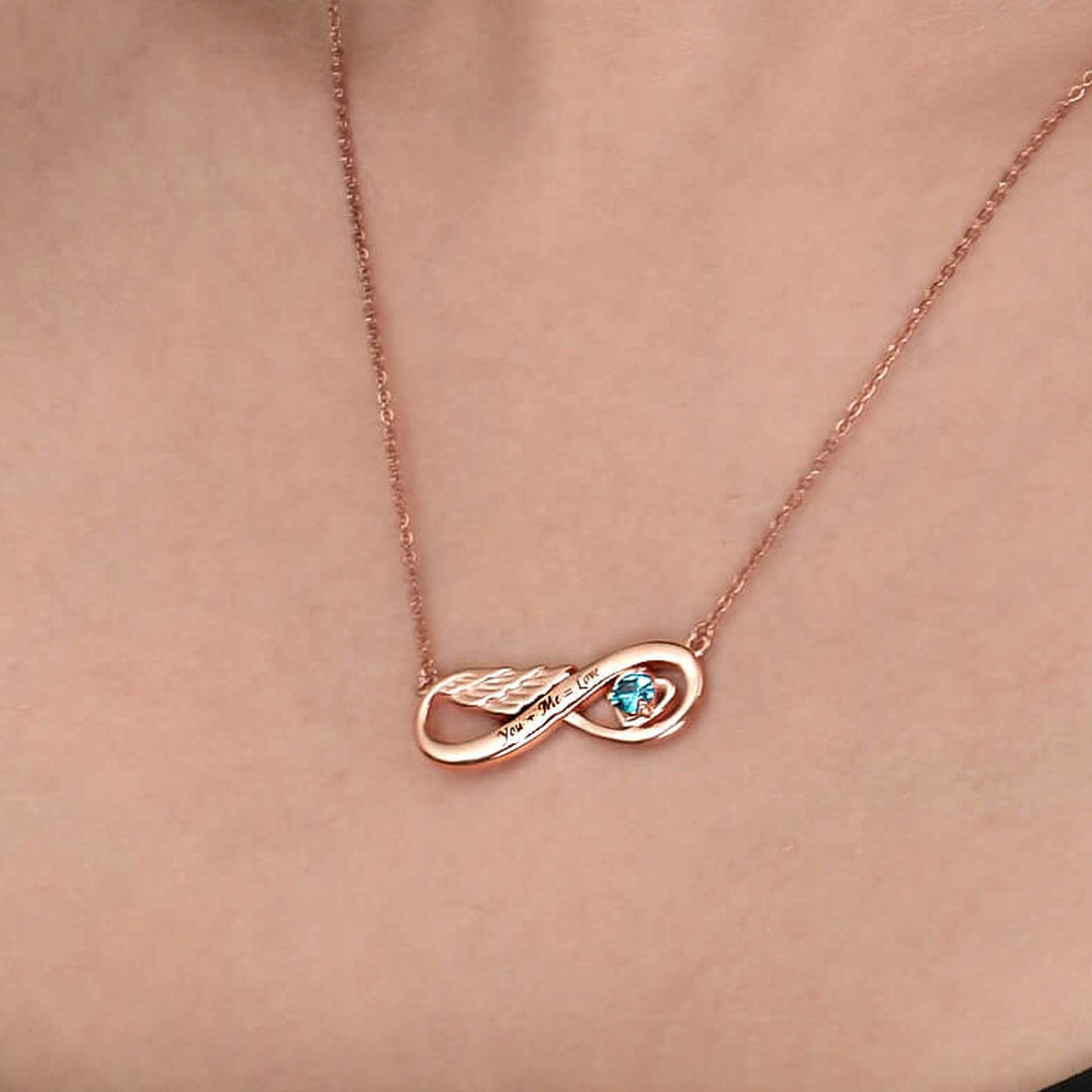 Pamelyn Silver Infinity Name Engrave Necklace with Birthstone