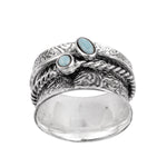 Load image into Gallery viewer, 925 Sterling Silver Spinner Larimar Dual Band Oxidized Ring
