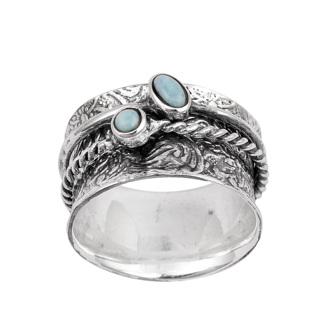 925 Sterling Silver Spinner Larimar Dual Band Oxidized Ring