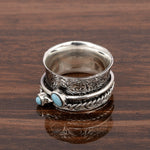 Load image into Gallery viewer, 925 Sterling Silver Spinner Larimar Dual Band Oxidized Ring
