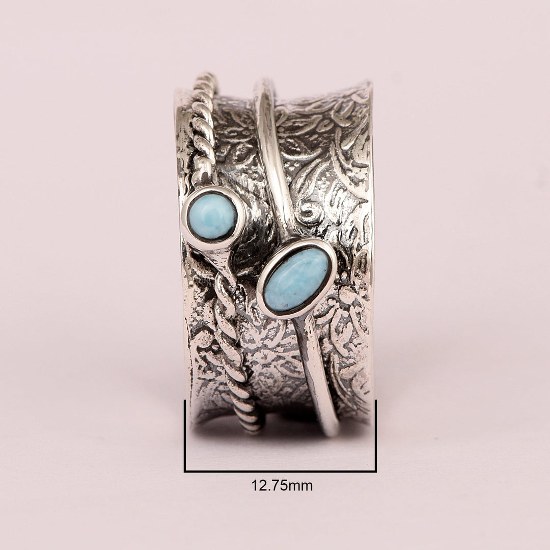 925 Sterling Silver Spinner Larimar Dual Band Oxidized Ring